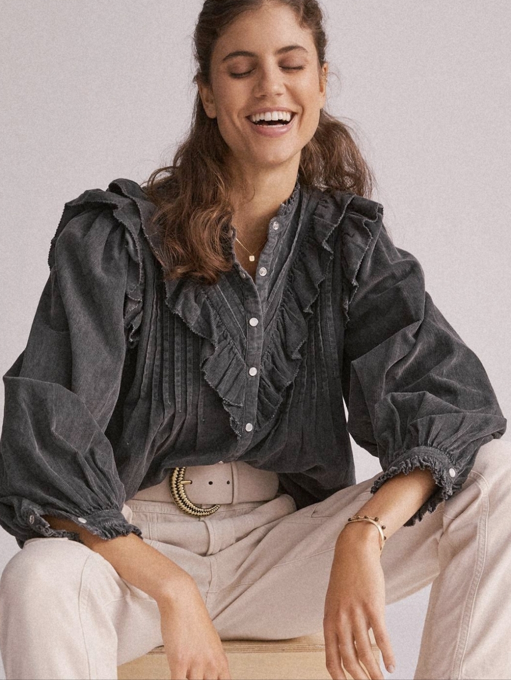 Love The Lable Anthoropologie Ruffled Corduroy Blouse